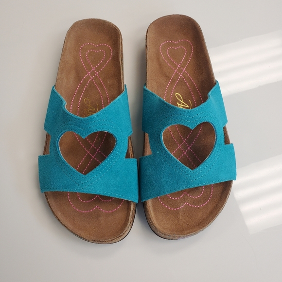 NIB Birkenstock Style Sandals by Abi Teal Slippers - Picture 4 of 7